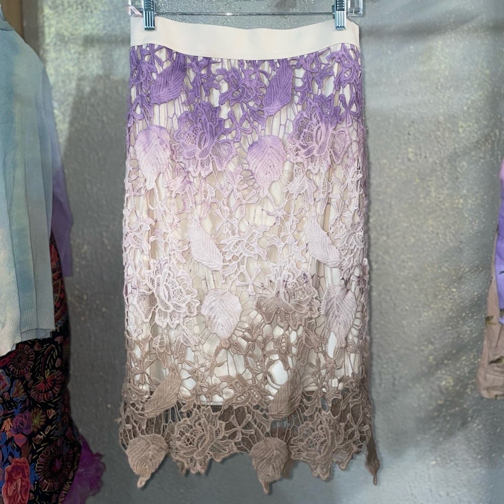 Hand dyed pencil knee length to midi lace skirt